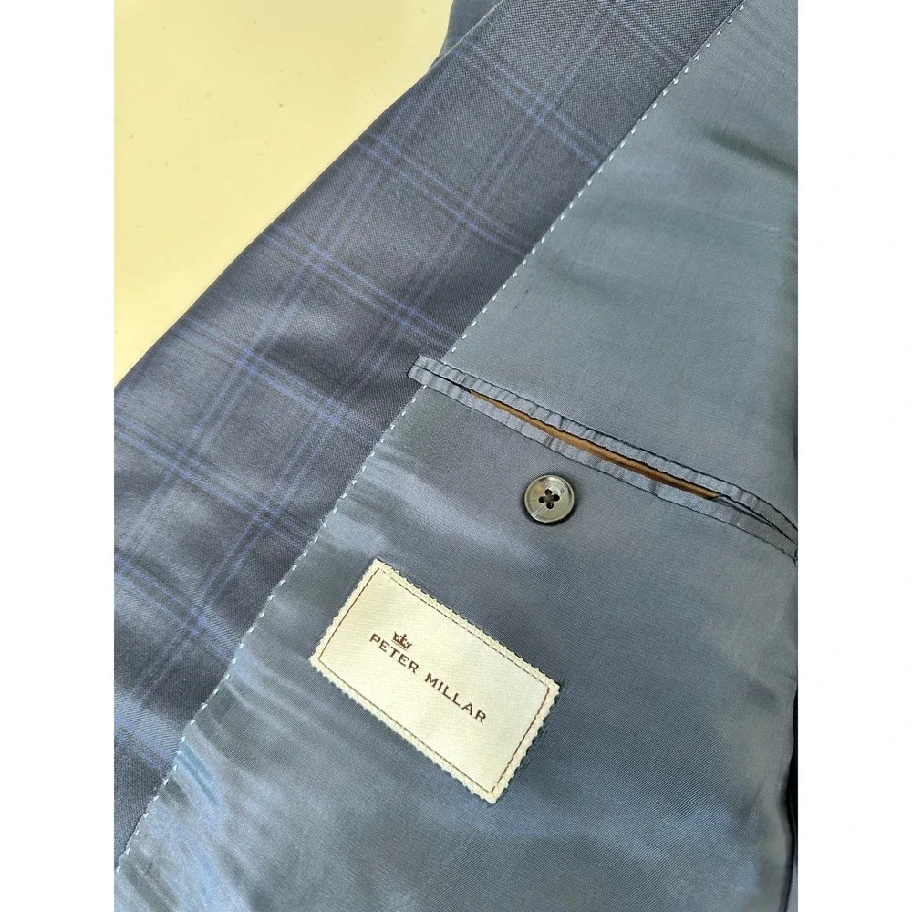 Peter Millar Sport Coat 46R Blue Plaid Pure Virgin Wool 2-Button Blazer Canada